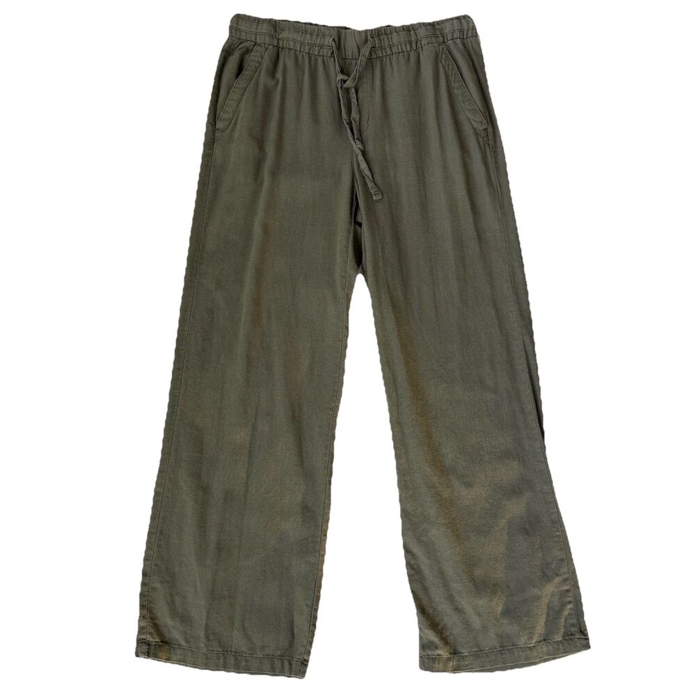 Women's Old Navy Linen Pants Drawstring Green Size Medium 29" Inseam